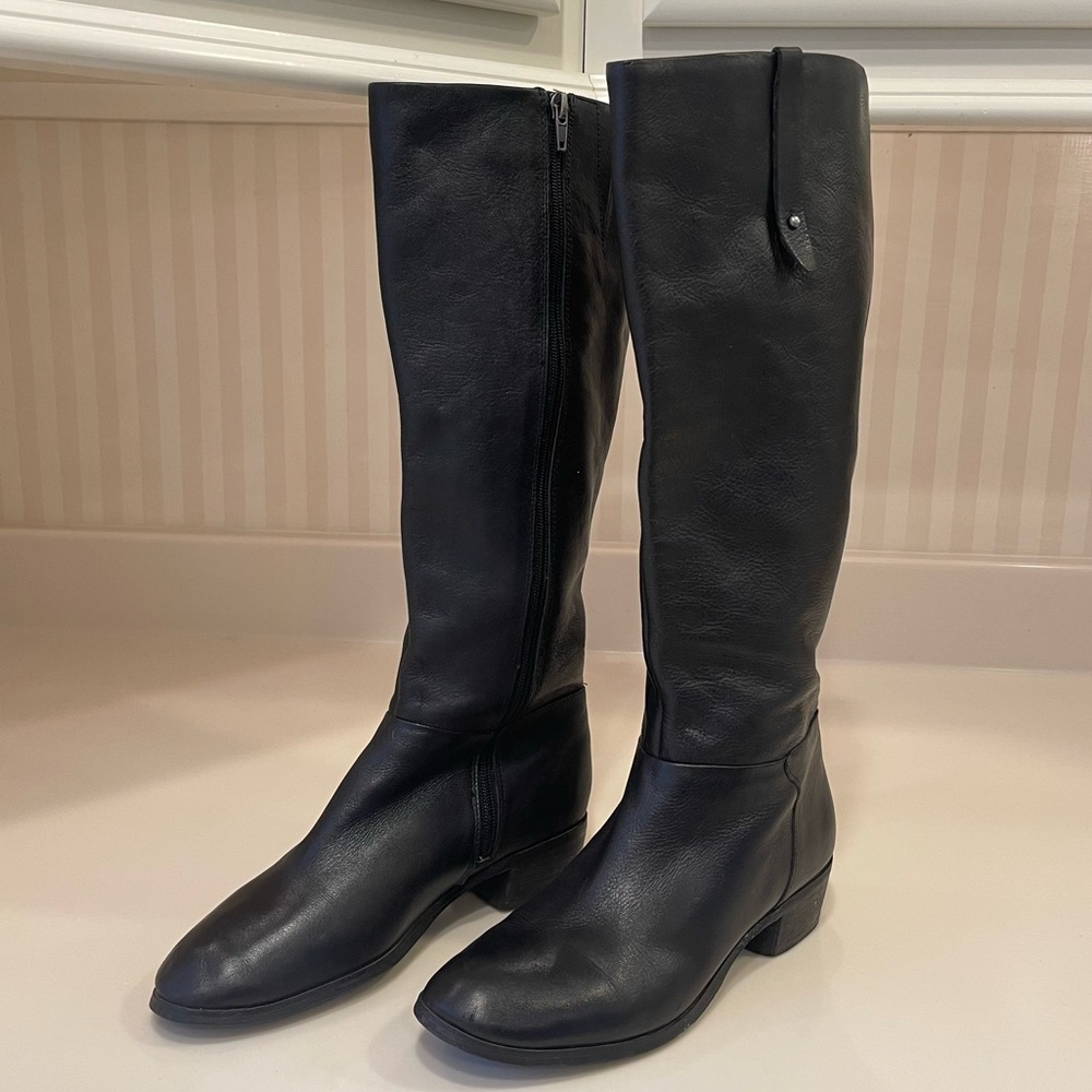 Crown Vintage Black Leather Knee-High Boots